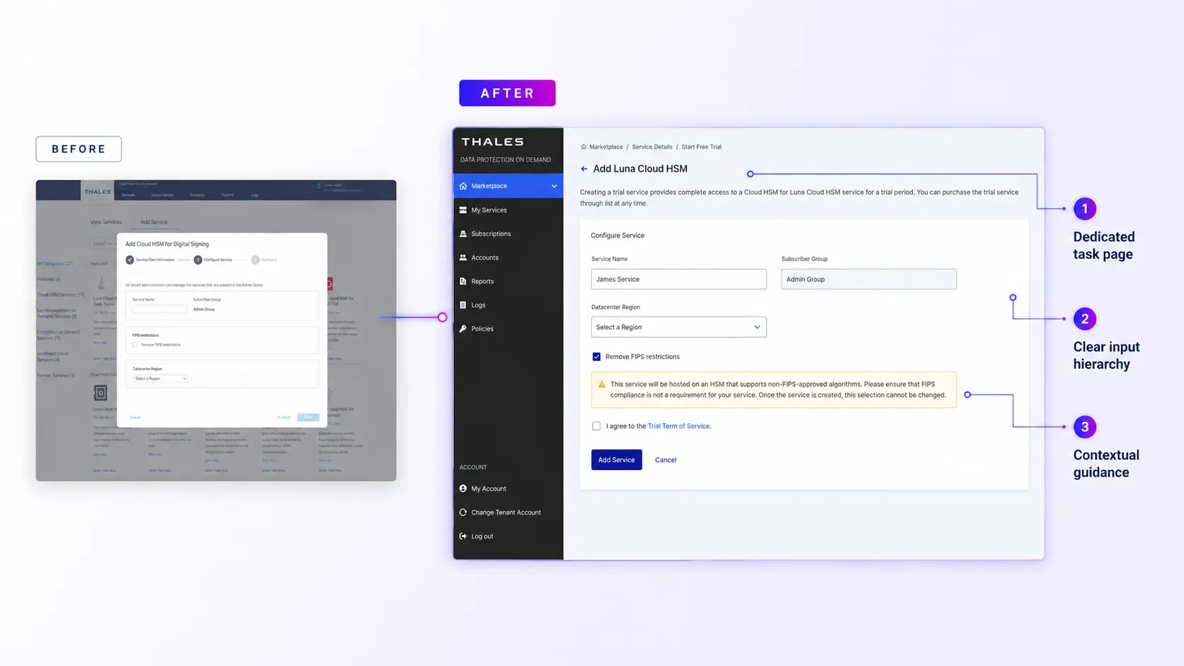 Add Service before and after redesign
